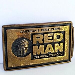 Vintage Red Man‎ Chewing Tobacco Belt Buckle Solid Brass Made in USA Americana